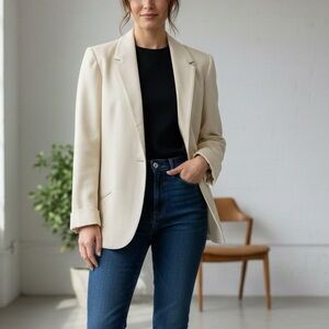 Vintage Cream Pure Wool Blazer Old Money Minimalist Classic Made In Canada